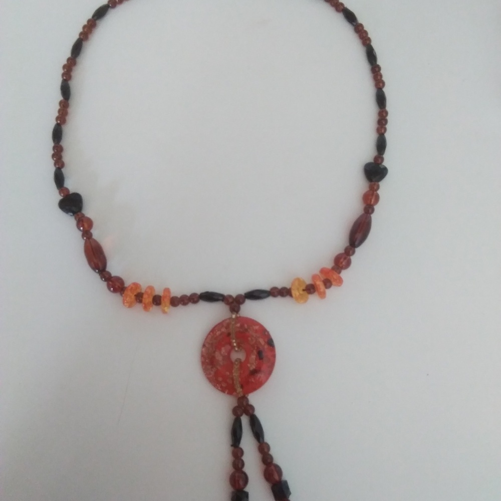 Brown and Orange Bead Necklace